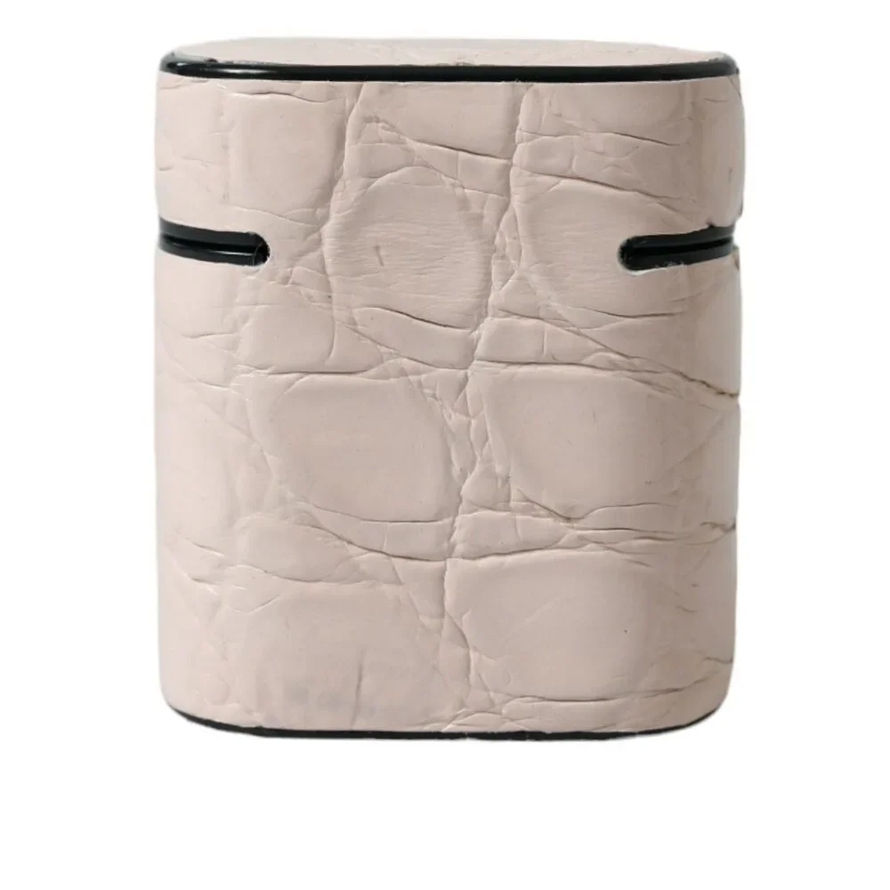 Dolce & Gabbana Light Pink Calf Leather Metal Logo Plaque Airpods Case - Picture 3 of 7